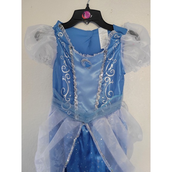 Disney Cinderella Fantasy Play Costume Dress Fits Sizes 4-6X Blue Sparkle #4 - Picture 2 of 7